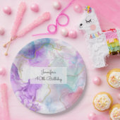 紫、緑、ピンクの流れる色エレガント ペーパープレート (パーティー)