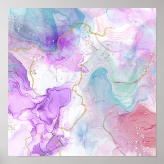 紫、緑、ピンクの流れる色エレガント ポスター (正面)