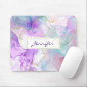 紫、緑、ピンクの流れる色エレガント マウスパッド (マウス)