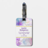 紫、緑、ピンクの流れる色エレガント ラゲッジタグ (裏面縦)
