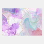 紫、緑、ピンクの流れる色エレガント ラッピングペーパーシート (正面3)
