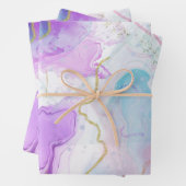 紫、緑、ピンクの流れる色エレガント ラッピングペーパーシート (インサイチュ)