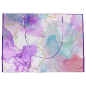 紫、緑、ピンクの流れる色エレガント ラージペーパーバッグ (裏面)