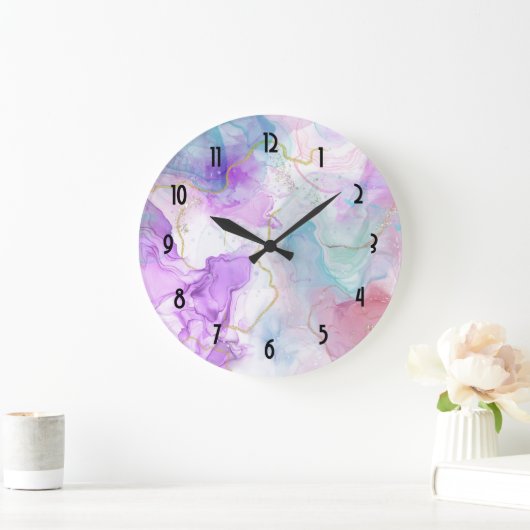 紫、緑、ピンクの流れる色エレガント ラージ壁時計 (ホーム)