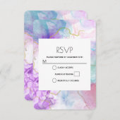 紫、緑、ピンクの流れる色エレガント 出欠カード (正面/裏面)