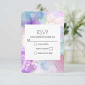 紫、緑、ピンクの流れる色エレガント 出欠カード (スタンド正面)