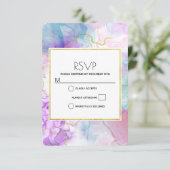 紫、緑、ピンクの流れる色エレガント 出欠カード (スタンド正面)