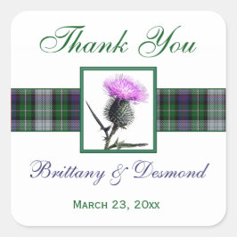 紫、緑、白いタータンチェックチスル1.5インチステッカー スクエアシール