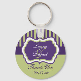 紫、緑、白のストライプの結婚式の引き出物 キーホルダー