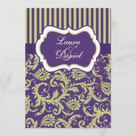 紫、緑、白のダマスクの結婚式招待状 招待状
