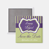 紫、緑、白のダマスク日付磁石を保存 マグネット (正面/裏面)