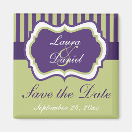 紫、緑、白のダマスク日付磁石を保存 マグネット