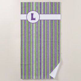 紫、緑、白のモストライプノグラム ビーチタオル