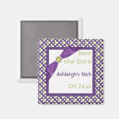 紫、緑、白の日付磁石を保存 マグネット (正面/裏面)