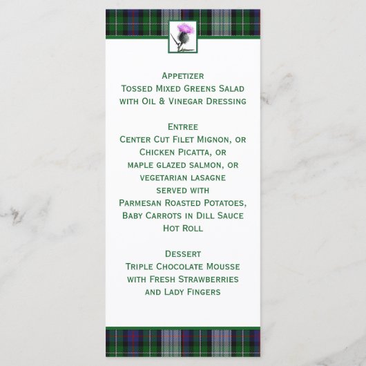 紫、緑、白、タータンチェック、アザミのメニューカード メニュー (裏面)