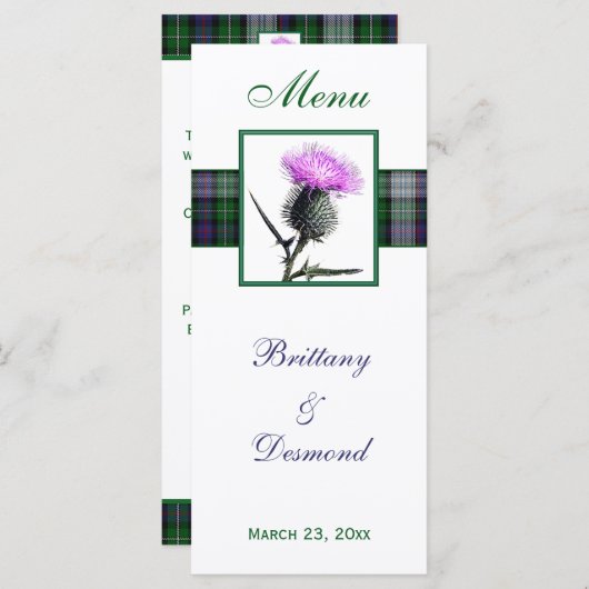 紫、緑、白、タータンチェック、アザミのメニューカード メニュー (正面/裏面)