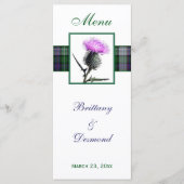 紫、緑、白、タータンチェック、アザミのメニューカード メニュー (正面)