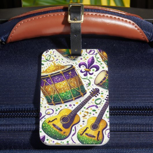 紫+緑+金 マルディグラ 楽器 ラゲッジタグ (正面インサイチュ2)