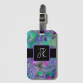 紫、緑、青の流体アートマーブル《写真》ぼけ味 ラゲッジタグ (正面縦)