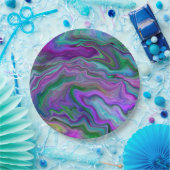 紫、緑、青の流体アート大理石 ペーパープレート (パーティー)