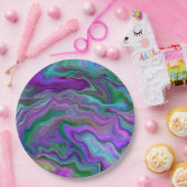紫、緑、青の流体アート大理石 ペーパープレート (パーティー)