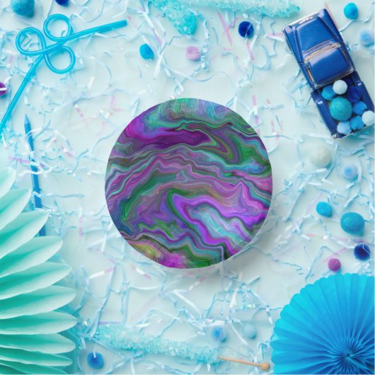 紫、緑、青の流体アート大理石 ペーパーボウル (パーティー)