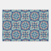 紫、緑、青、サーモンと黄色のタイルパターン ラッピングペーパーシート (正面)