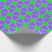 紫、緑、黄色の幾何学的なスターバースト ラッピングペーパー (角)