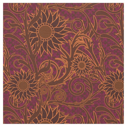 紫、茶色、金ゴールドひまわり ファブリック (クローズアップ)