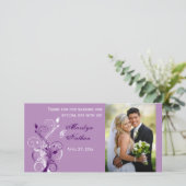 紫、薄紫、白フローラ結婚の写真カード サンキューカード (スタンド正面)