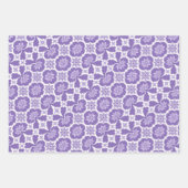 紫、薄紫、白モロッコパターン ラッピングペーパーシート (正面)