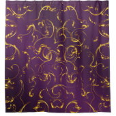 紫、薄紫、金ゴールド、黄金、ウイルス、抽象芸術 シャワーカーテン (正面)