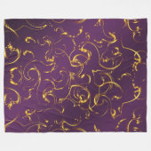 紫、薄紫、金ゴールド、黄金、ウイルス、抽象芸術 フリースブランケット (正面(横))