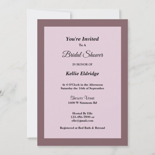 紫/赤面額縁ブライダルシャワー招待 招待状 (正面)