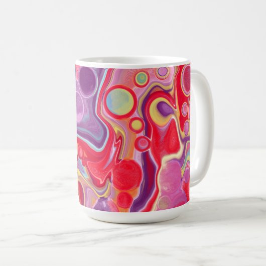 紫、赤、黄、青の抽象芸術 パーソナライズされた コーヒーマグカップ (正面右)