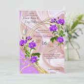 紫、金ゴールドとバラ、ピンク、マゼンタシルク 招待状 (スタンド正面)