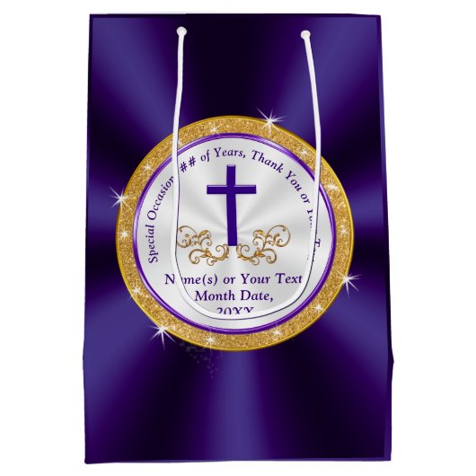 紫、金ゴールドと白、キリスト教抱き枕 ミディアムペーパーバッグ (裏面)