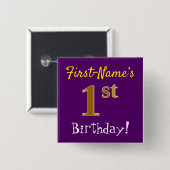 紫、金ゴールドフェイク1歳の誕生日、名前をカスタムする付き 缶バッジ (正面&裏面)