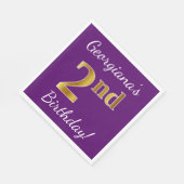 紫、金ゴールドフェイク2回目の誕生日+名前をカスタムする スタンダードランチョンナプキン (角)