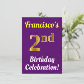 紫、金ゴールドフェイク2nd誕生日お祝い+名前 招待状 (スタンド正面)