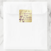 紫、金ゴールドフローラと蝶ステッカー スクエアシール (バッグ)