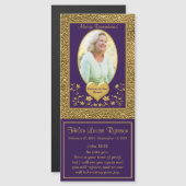 紫、金ゴールドフローラ写真の死別マグネット (正面/裏面)