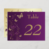 紫、金ゴールドフローラ蝶テーブル番号カード ポストカード (正面/裏面)