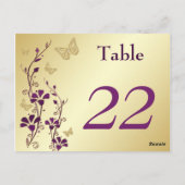 紫、金ゴールドフローラ蝶テーブル番号カード ポストカード (裏面)