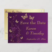 紫、金ゴールドフローラ、蝶の日付を保存 案内ポストカード (正面/裏面)
