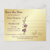 紫、金ゴールドフローラ、蝶の日付を保存 案内ポストカード (裏面)