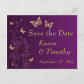 紫、金ゴールドフローラ、蝶の日付を保存 案内ポストカード (正面)