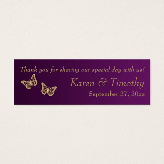 紫、金ゴールドフローラ、蝶結婚式の引き出物ラベル (正面)