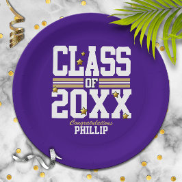 紫│金ゴールド卒業学年 ペーパープレート