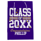 紫│金ゴールド卒業学年 ミディアムペーパーバッグ (正面)